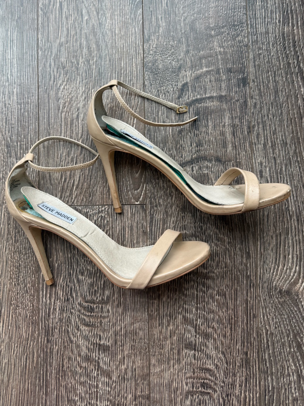Steve Madden Beige Open-Toe Ankle Strap Stiletto Heels